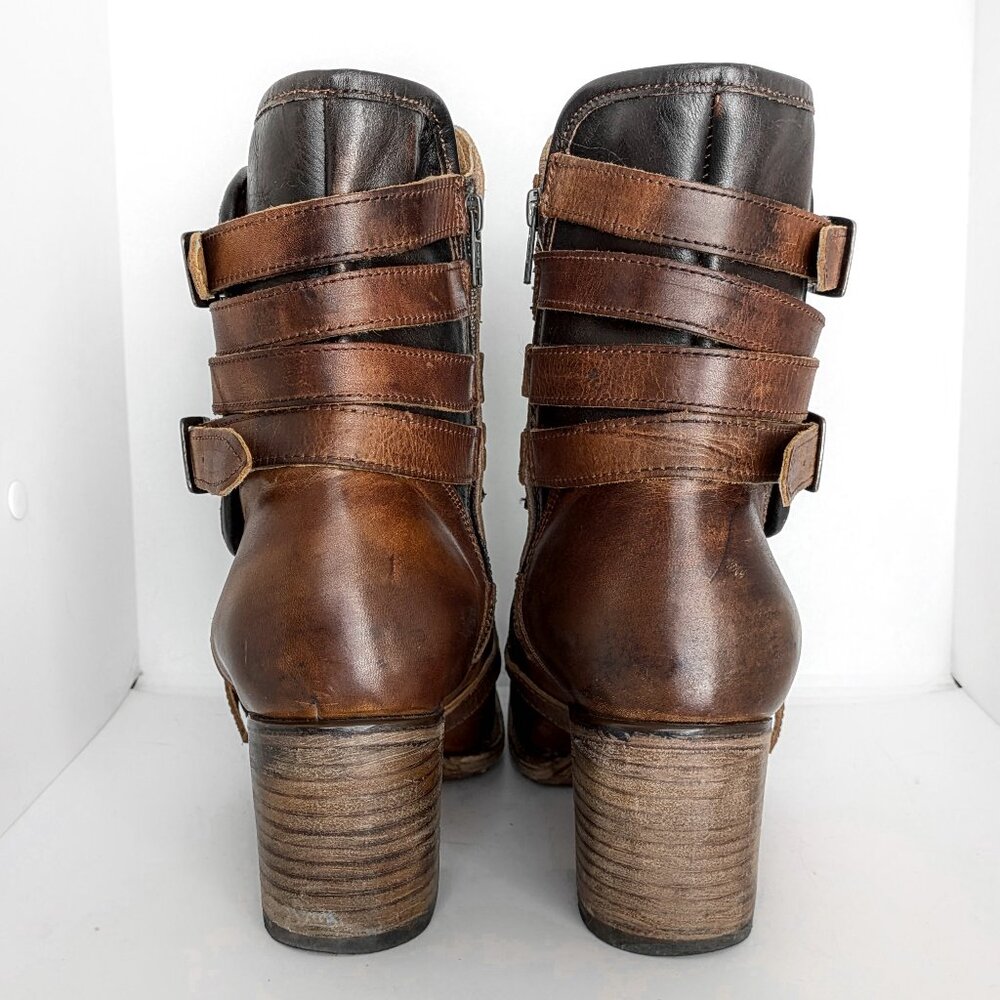 Freebird Darlin Cognac Size 11 Leather Strappy Ankle Boots Square Toe - Picture 9 of 14